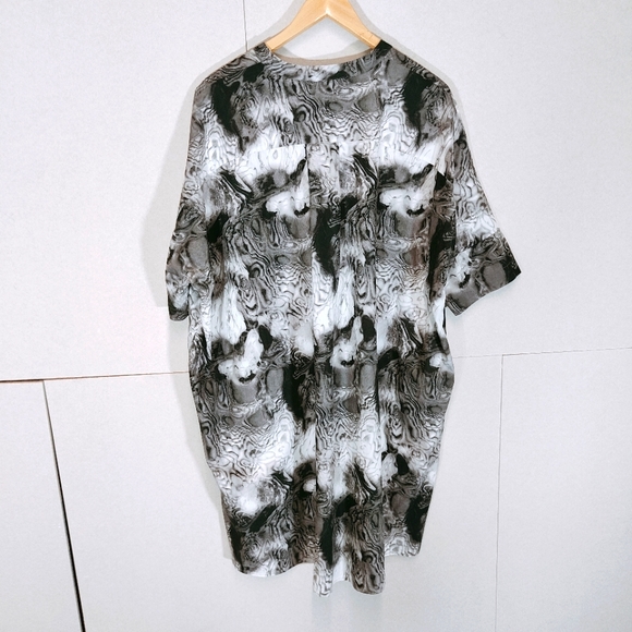 Kin Grey Dress Size UK 12 Marble Print Oversized Lagenlook Pockets Cotton Artsy - Picture 2 of 9
